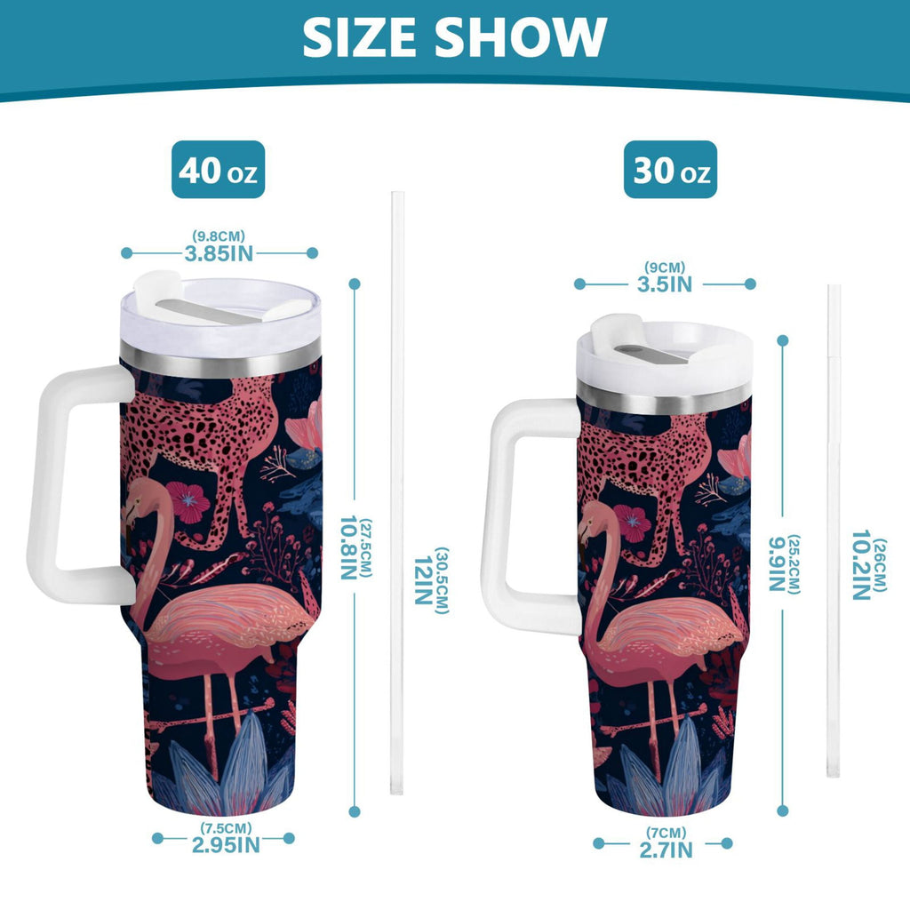 30 oz Insulated Stainless Steel Tumbler Double Wall Stainless Steel Tumbler with 2-Way Drinking Flamingos and Leopard Print