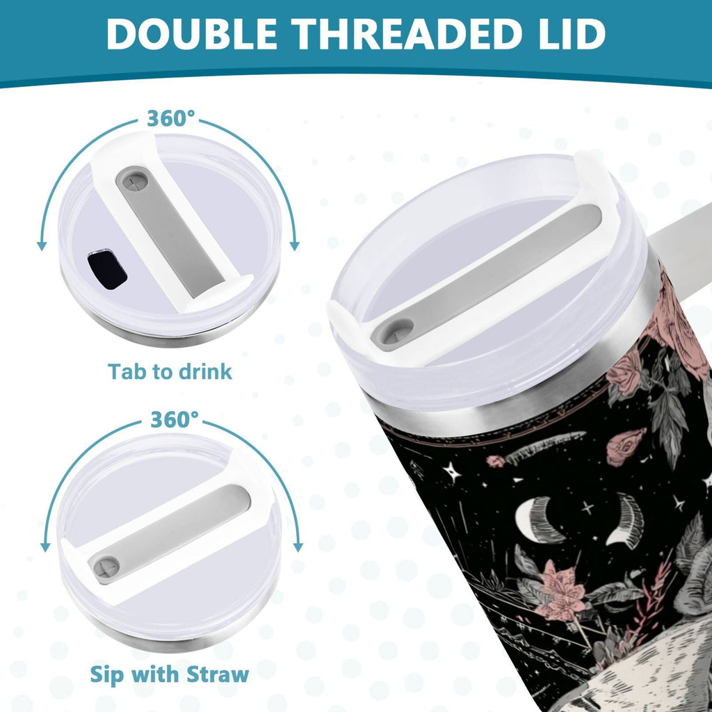 40 oz Insulated Stainless Steel Tumbler Double Wall Stainless Steel Tumbler with 2-Way Drinking Butterfly Surrounded by Flowers
