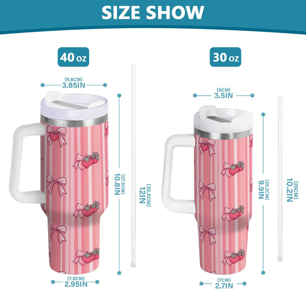 30 oz Insulated Stainless Steel Tumbler Double Wall Stainless Steel Tumbler with 2-Way Drinking Pink Bows and Strawberries