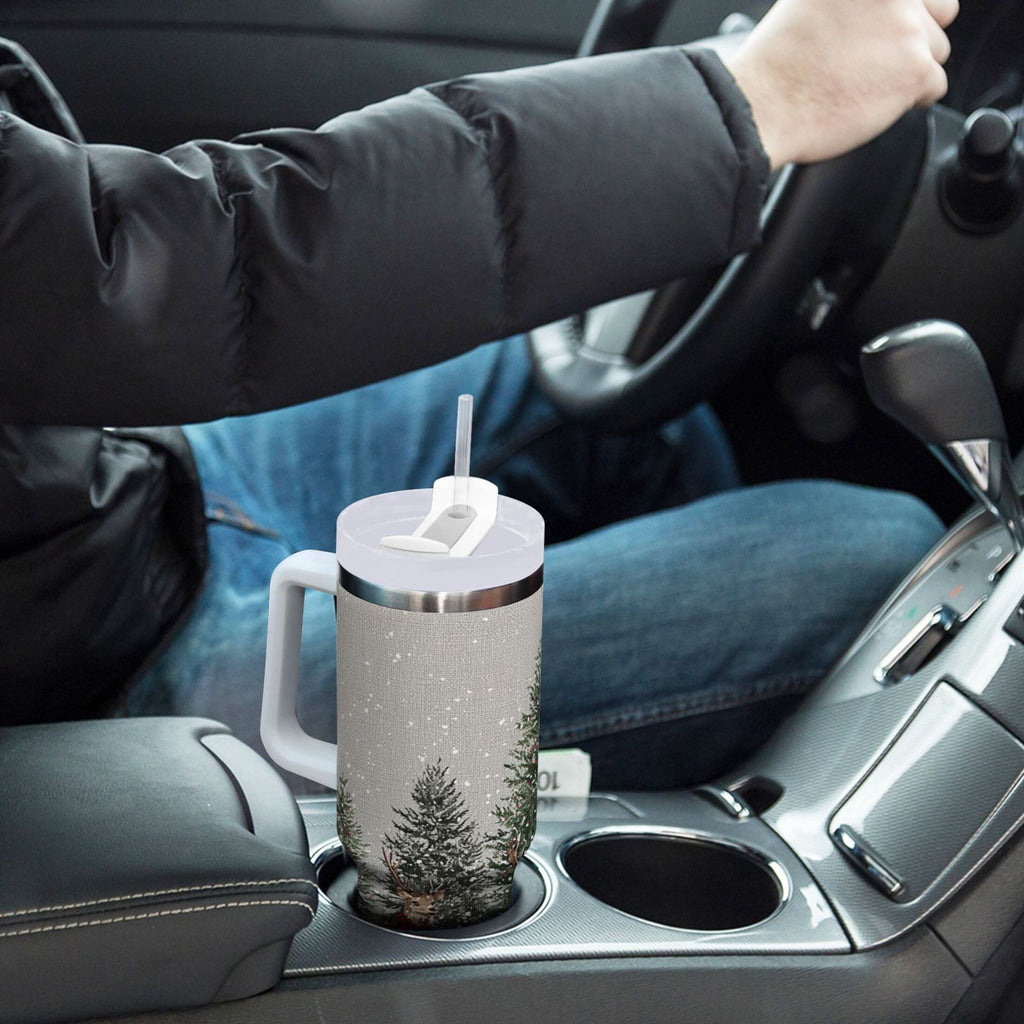 30 oz Insulated Stainless Steel Tumbler Double Wall Stainless Steel Tumbler with 2-Way Drinking Christmas Deer and Snowmen