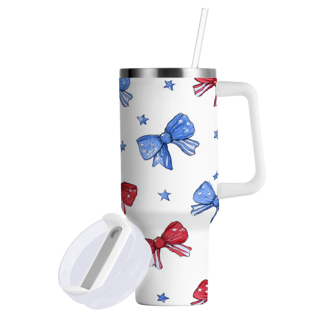 40 oz Insulated Stainless Steel Tumbler Double Wall Stainless Steel Tumbler with 2-Way Drinking Hand-drawn Bows