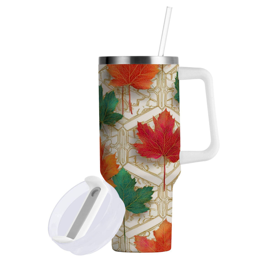 30 oz Insulated Stainless Steel Tumbler Double Wall Stainless Steel Tumbler with 2-Way Drinking Green and Red Maple Leaves