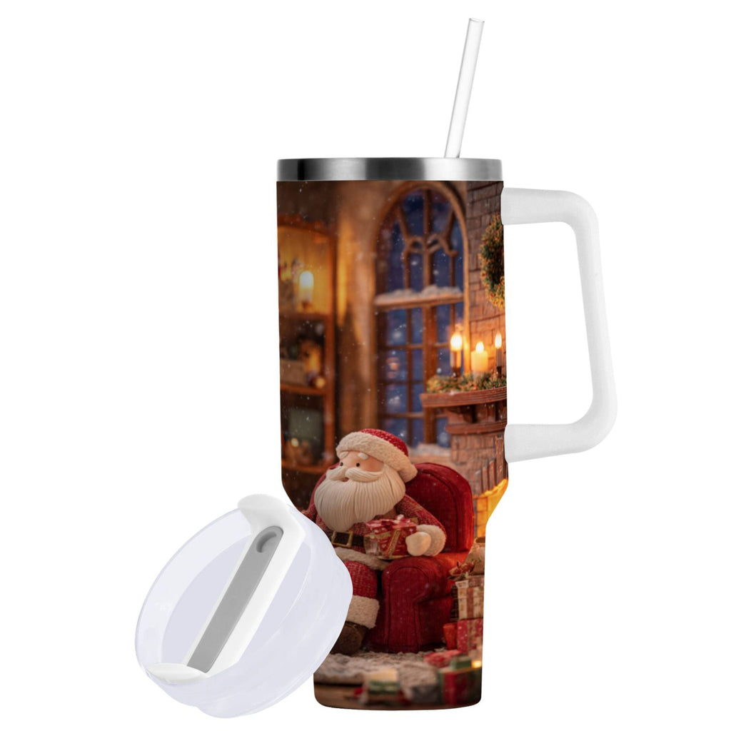 40 oz Insulated Stainless Steel Tumbler Double Wall Stainless Steel Tumbler with 2-Way Drinking Sitting Santa Claus