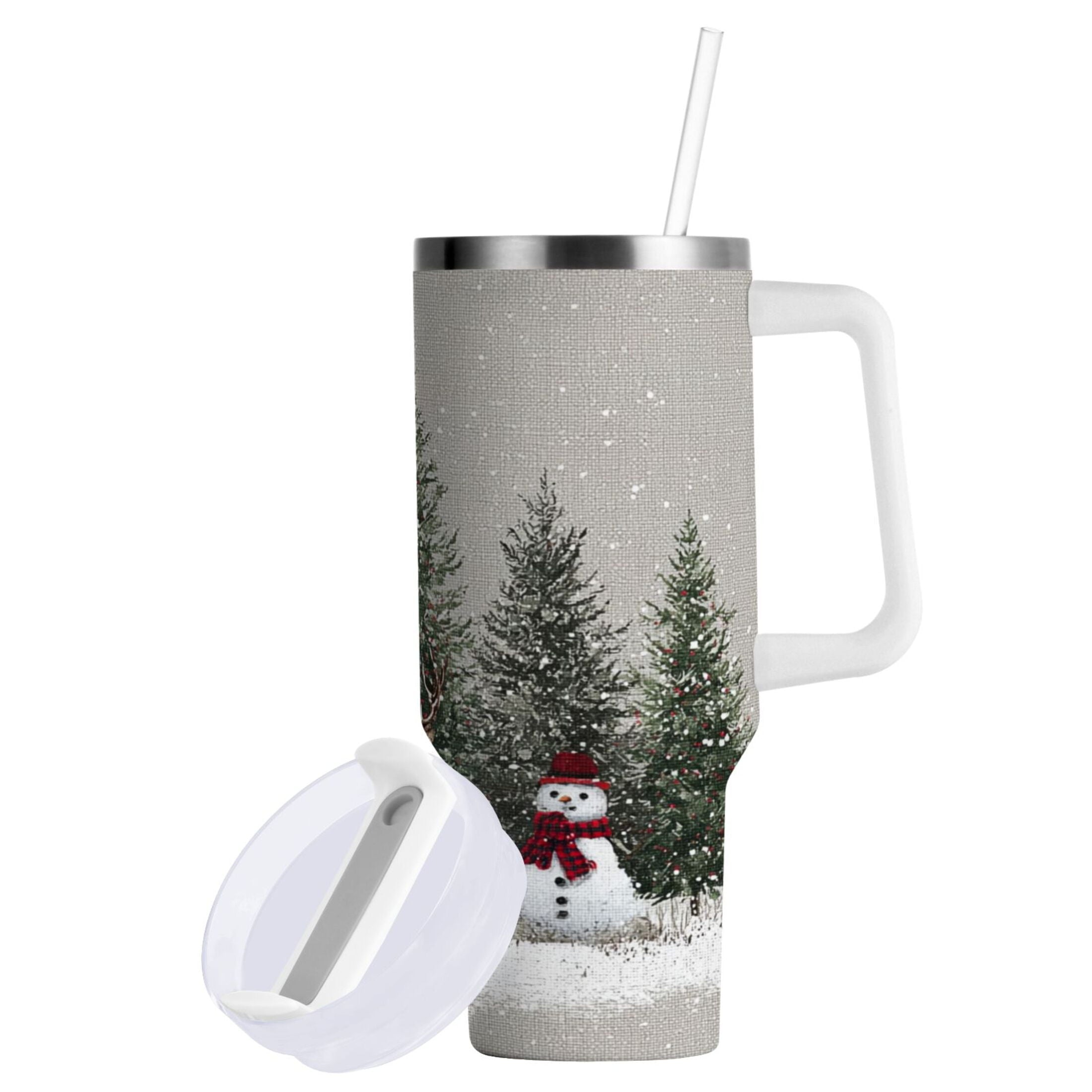 30 oz Insulated Stainless Steel Tumbler Double Wall Stainless Steel Tumbler with 2-Way Drinking Christmas Deer and Snowmen