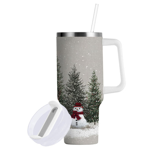 30 oz Insulated Stainless Steel Tumbler Double Wall Stainless Steel Tumbler with 2-Way Drinking Christmas Deer and Snowmen