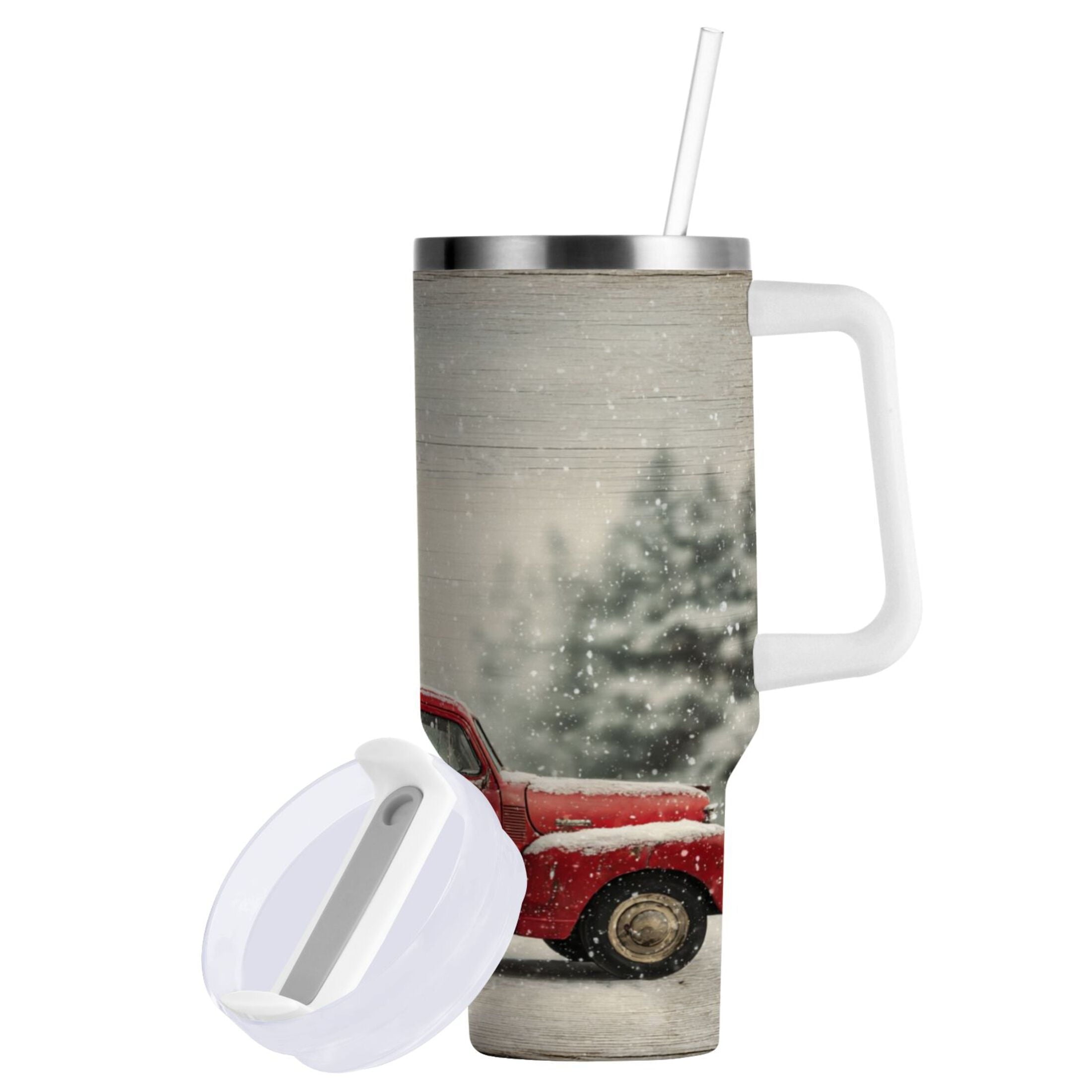 40 oz Insulated Stainless Steel Tumbler Double Wall Stainless Steel Tumbler with 2-Way Drinking Vintage Red Truck