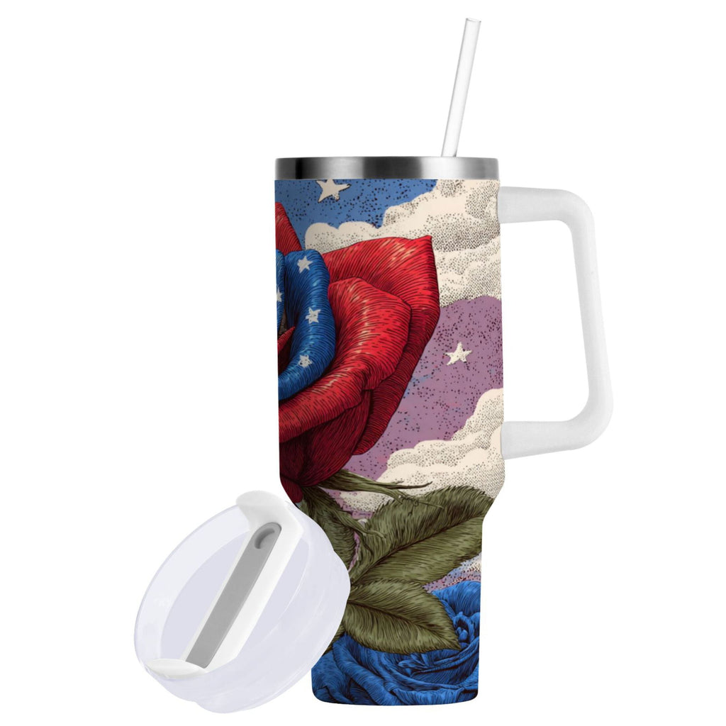 40 oz Insulated Stainless Steel Tumbler Double Wall Stainless Steel Tumbler with 2-Way Drinking Roses and Clouds