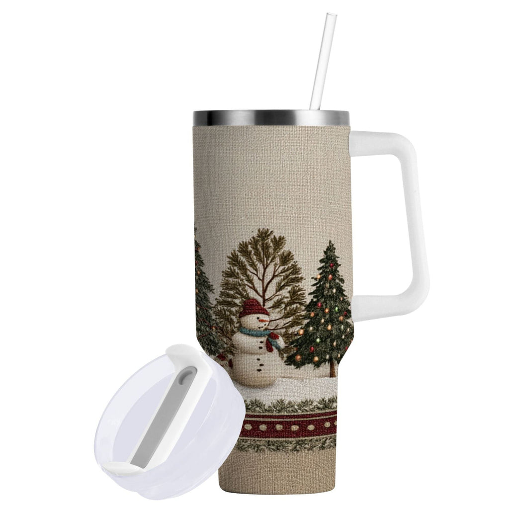 30 oz Insulated Stainless Steel Tumbler Double Wall Stainless Steel Tumbler with 2-Way Drinking Snowmen and Deer in The Forest