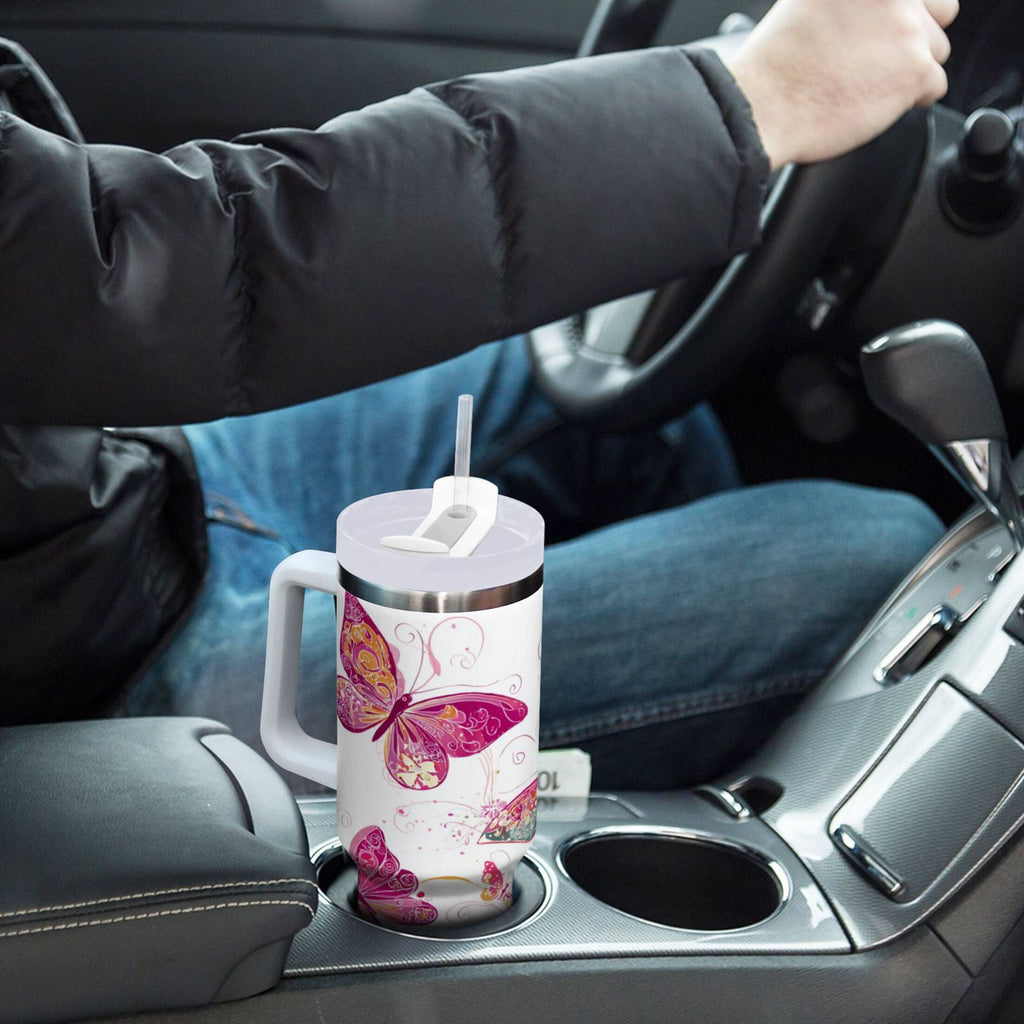 30 oz Insulated Stainless Steel Tumbler Double Wall Stainless Steel Tumbler with 2-Way Drinking Colorful Butterflies