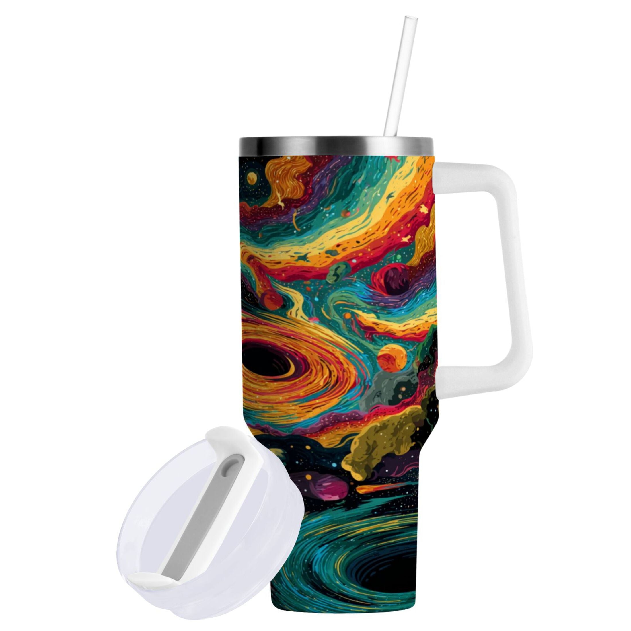 40 oz Insulated Stainless Steel Tumbler Double Wall Stainless Steel Tumbler with 2-Way Drinking Swirling Galaxy