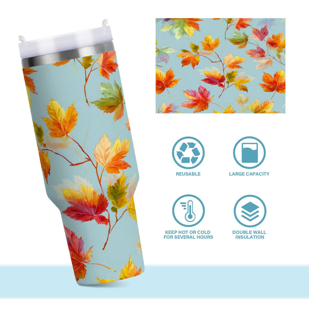 30 oz Insulated Stainless Steel Tumbler Double Wall Stainless Steel Tumbler with 2-Way Drinking Colorful Autumn Maple Leaves