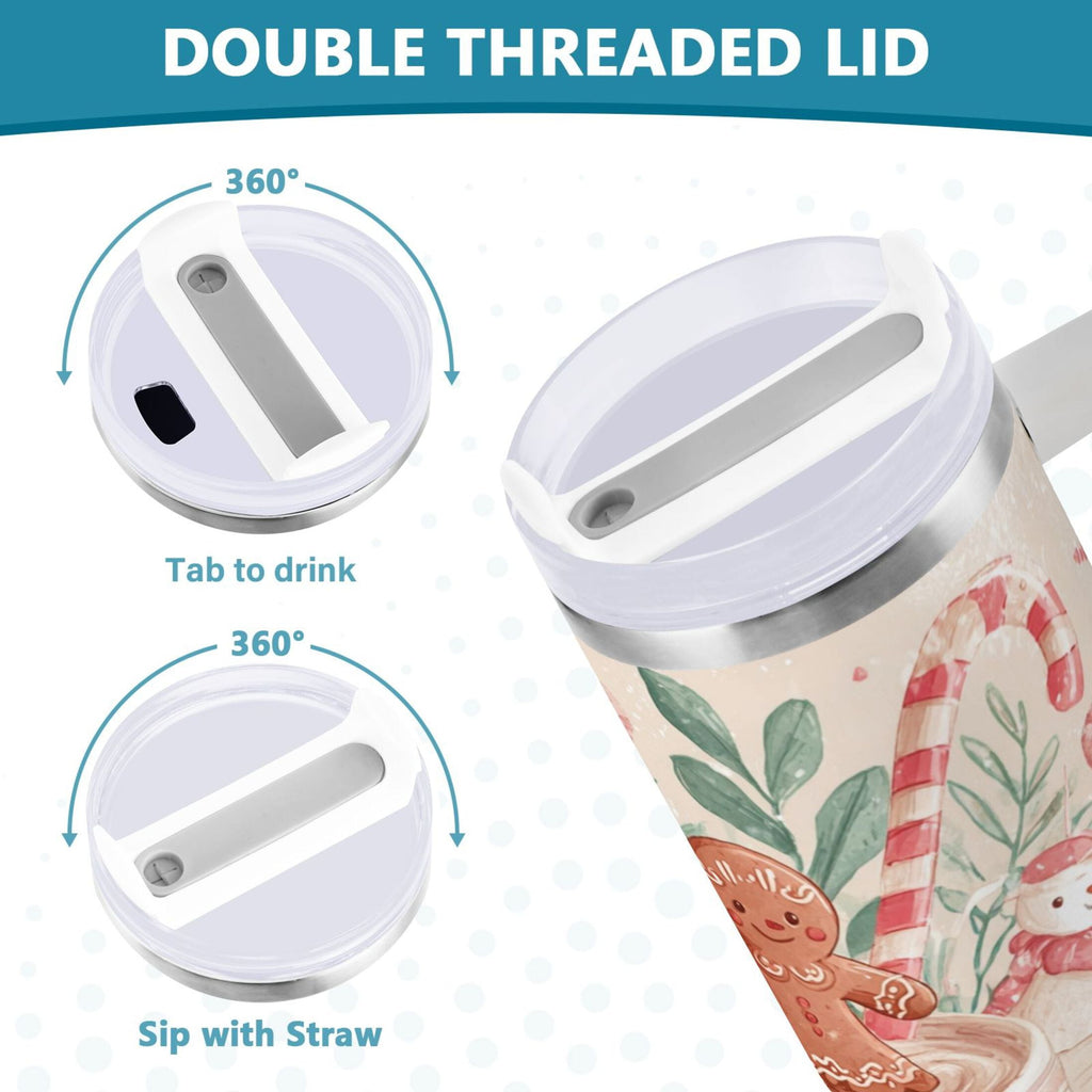 30 oz Insulated Stainless Steel Tumbler Double Wall Stainless Steel Tumbler with 2-Way Drinking Cute Christmas Design