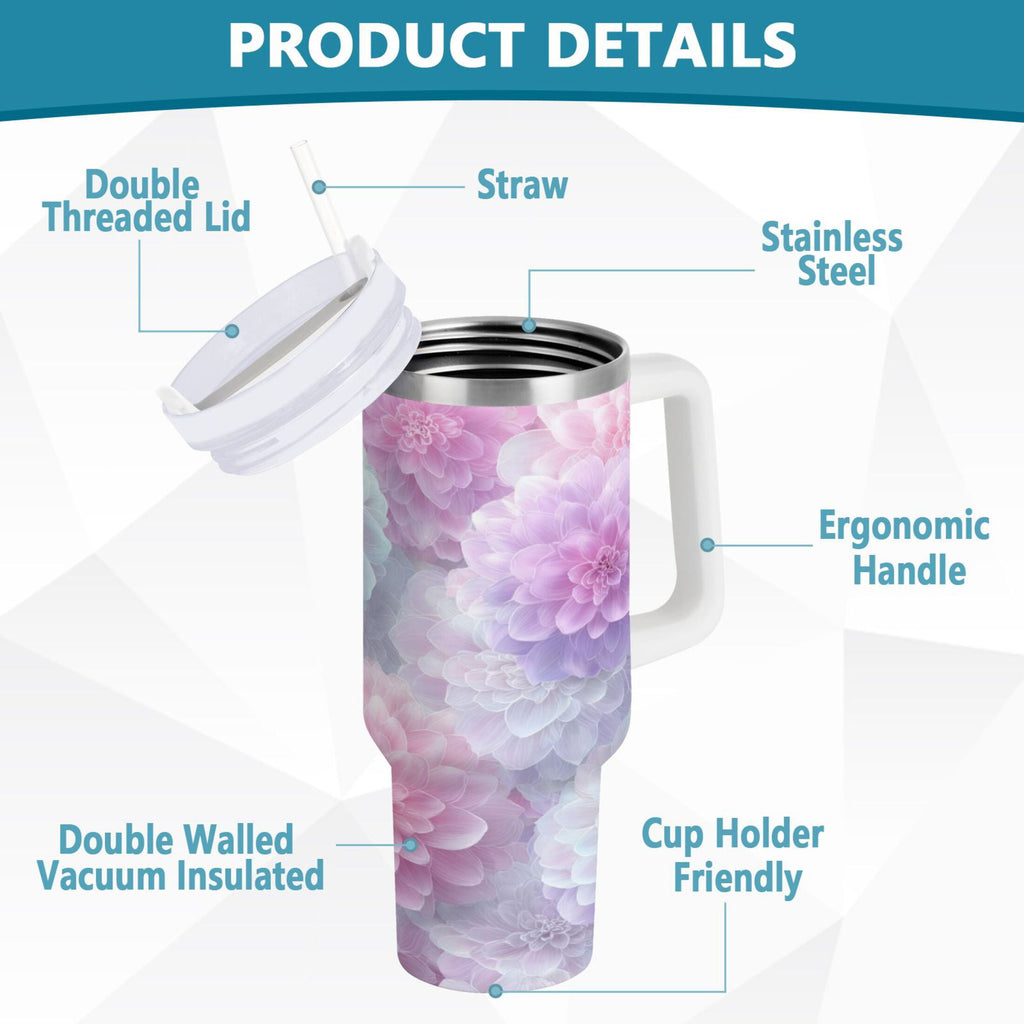 30 oz Insulated Stainless Steel Tumbler Double Wall Stainless Steel Tumbler with 2-Way Drinking Cute Pastel Watercolor Floral