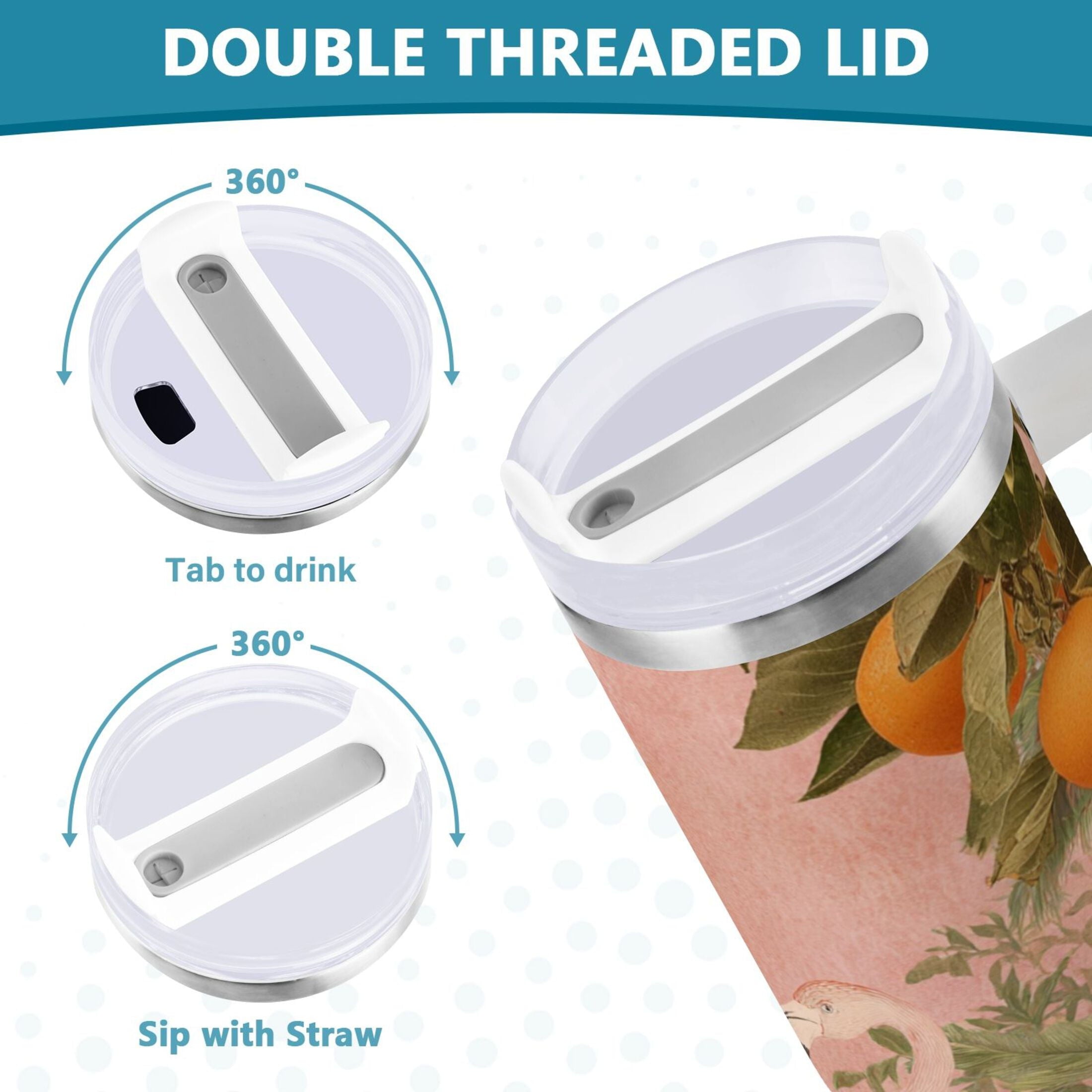 40 oz Insulated Stainless Steel Tumbler Double Wall Stainless Steel Tumbler with 2-Way Drinking Flamingos in Tropical Garden