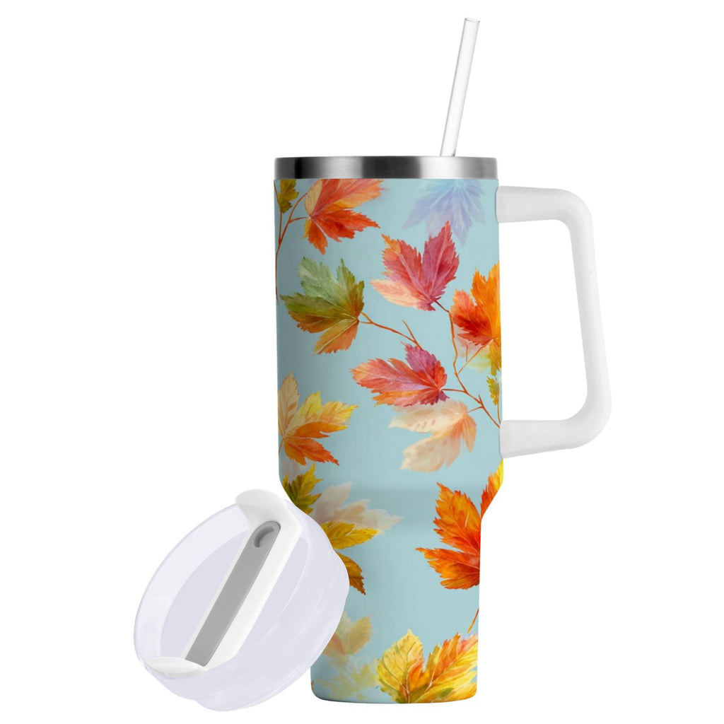 30 oz Insulated Stainless Steel Tumbler Double Wall Stainless Steel Tumbler with 2-Way Drinking Colorful Autumn Maple Leaves