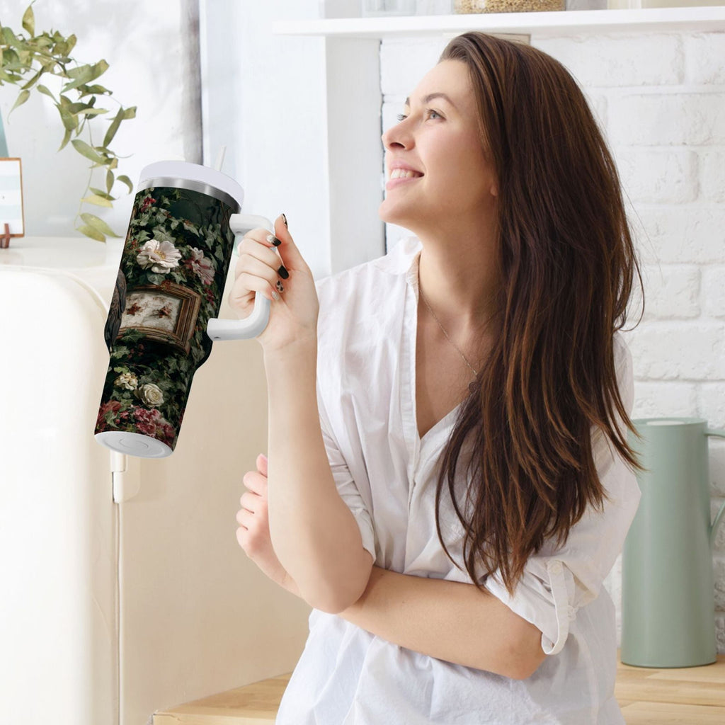 30 oz Insulated Stainless Steel Tumbler Double Wall Stainless Steel Tumbler with 2-Way Drinking Wreath and Bald Eagle