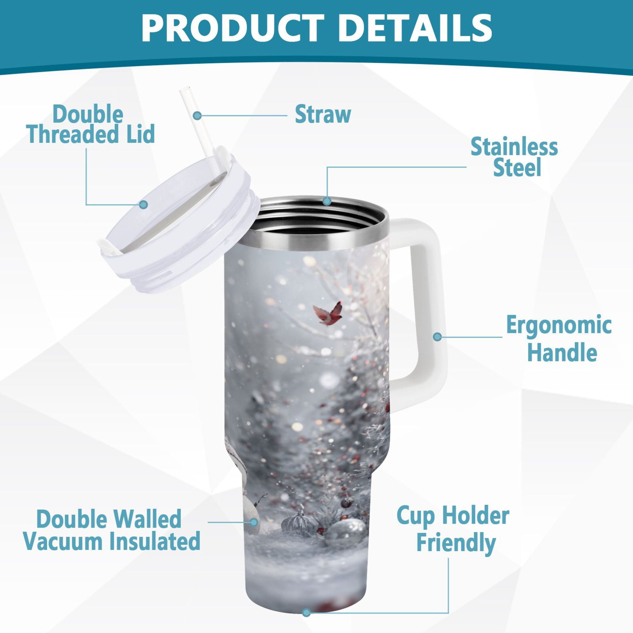 30 oz Insulated Stainless Steel Tumbler Double Wall Stainless Steel Tumbler with 2-Way Drinking Snowy Winter Landscape