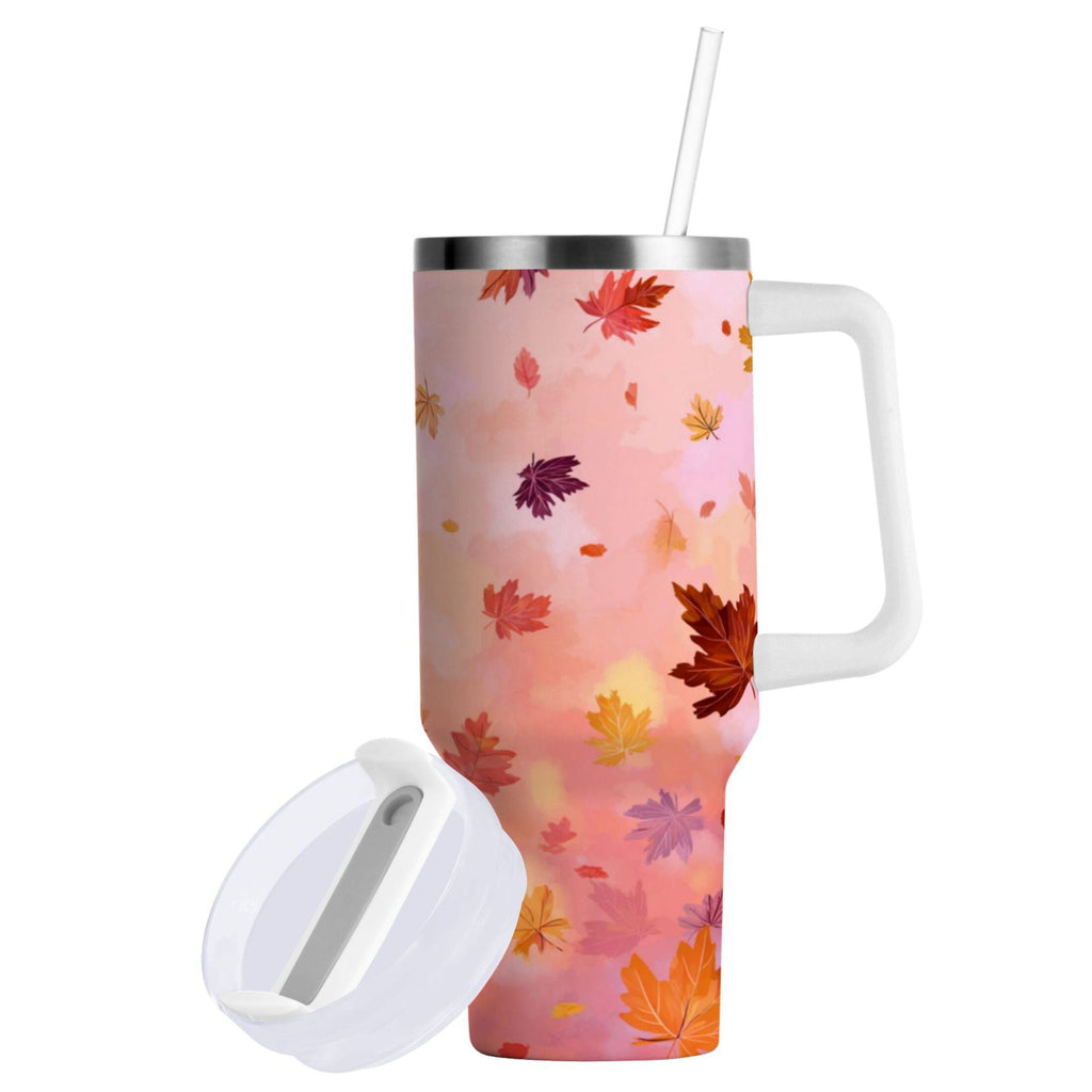 30 oz Insulated Stainless Steel Tumbler Double Wall Stainless Steel Tumbler with 2-Way Drinking Autumn Leaves Falling