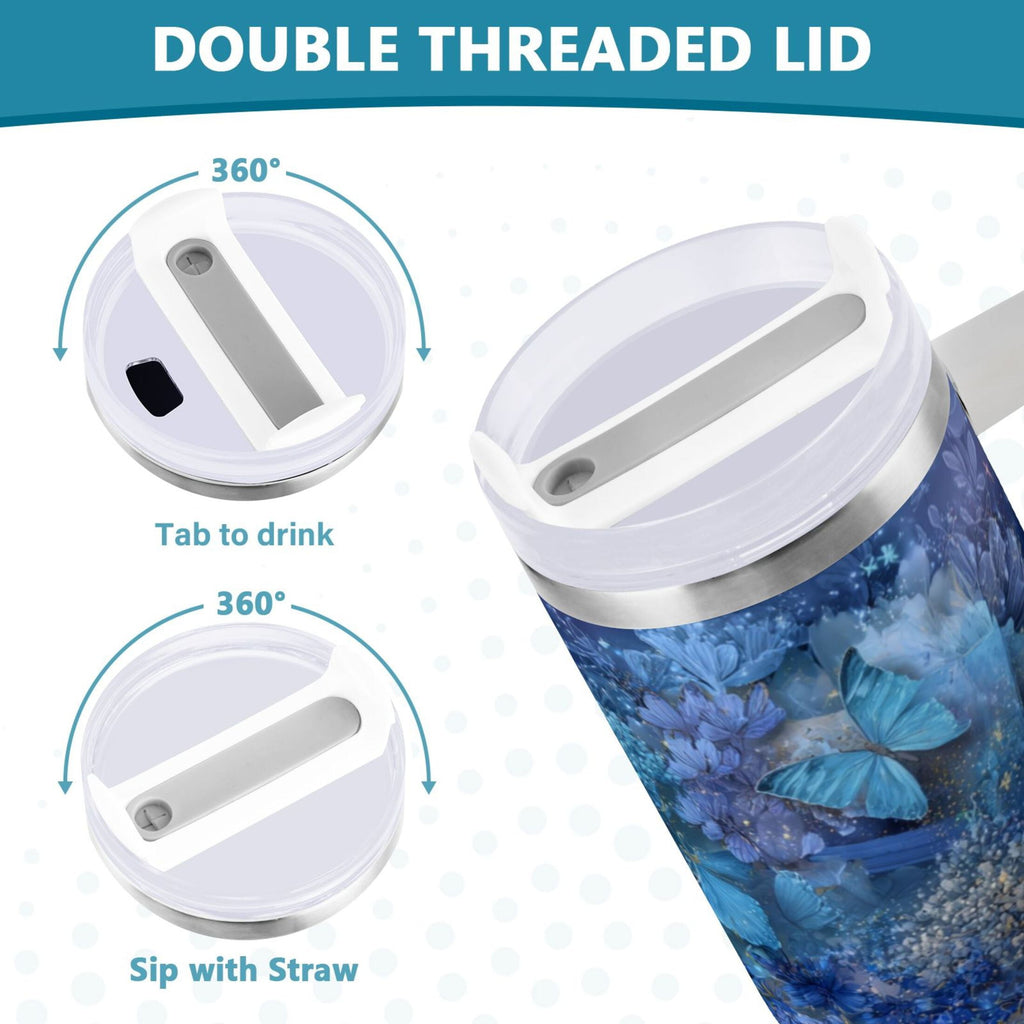 30 oz Insulated Stainless Steel Tumbler Double Wall Stainless Steel Tumbler with 2-Way Drinking Butterflies Books and Flowers