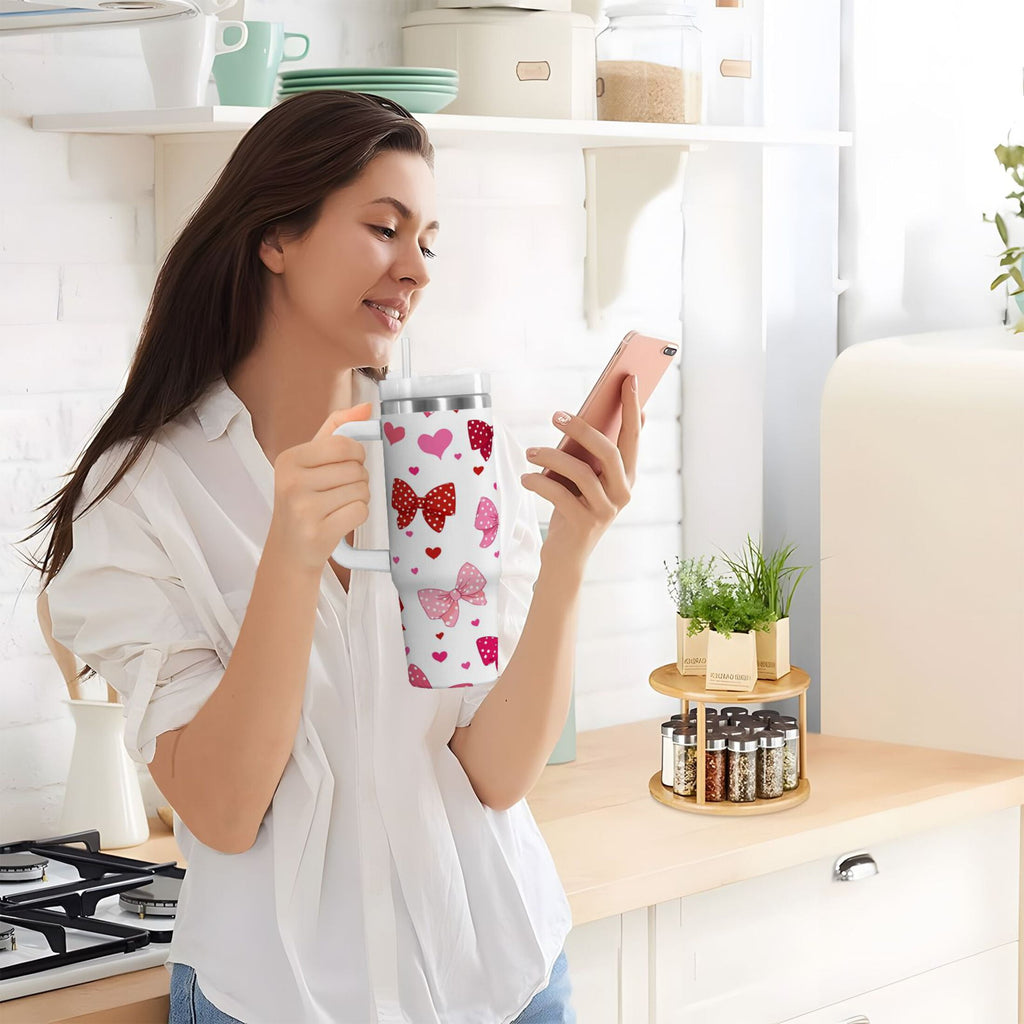 30 oz Insulated Stainless Steel Tumbler Double Wall Stainless Steel Tumbler with 2-Way Drinking Red and Pink Bows