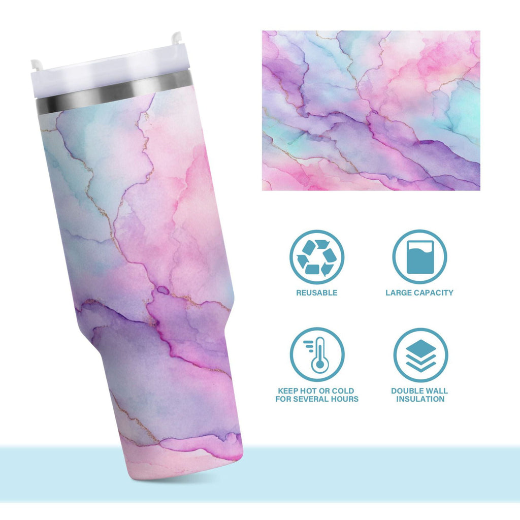 30 oz Insulated Stainless Steel Tumbler Double Wall Stainless Steel Tumbler with 2-Way Drinking Pastel Pink Marble Texture
