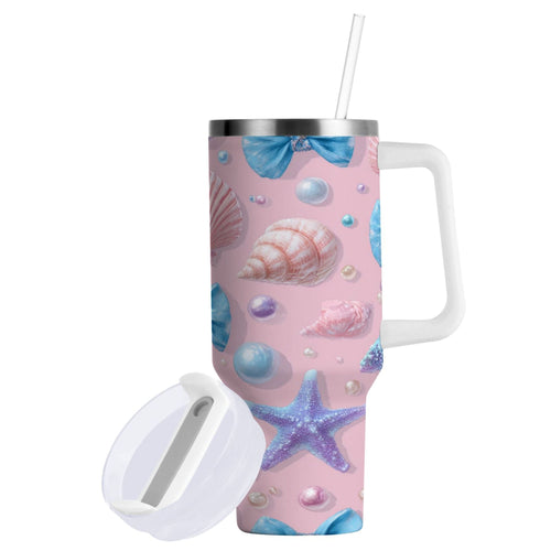 30 oz Insulated Stainless Steel Tumbler Double Wall Stainless Steel Tumbler with 2-Way Drinking Seashells and Bows