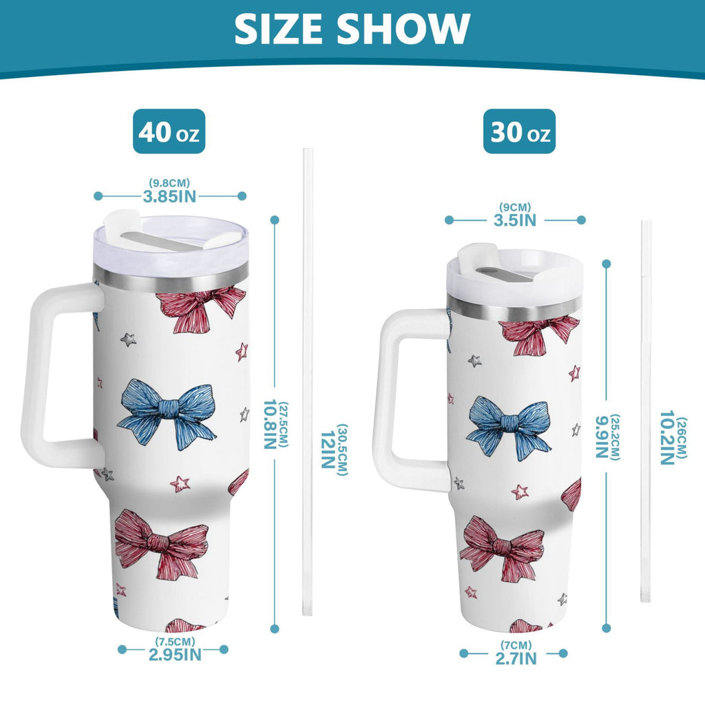 40 oz Insulated Stainless Steel Tumbler Double Wall Stainless Steel Tumbler with 2-Way Drinking Red and Blue Stripes Bows