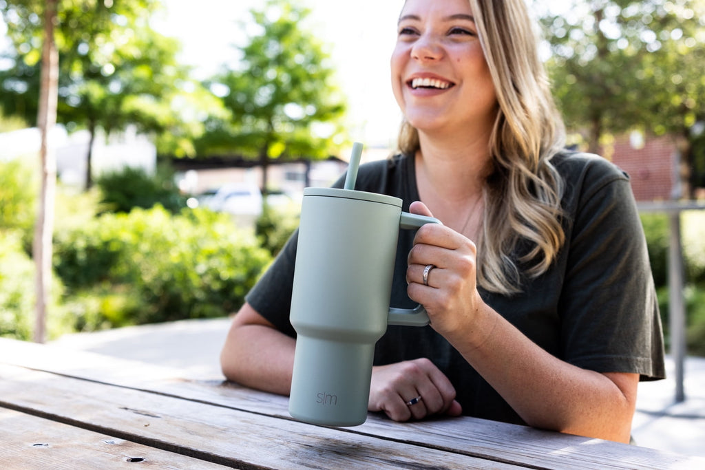 Simple Modern 30 fl oz Insulated Stainless Steel Trek Tumbler with Straw Lid | Seaglass Sage and Cream Checkmate