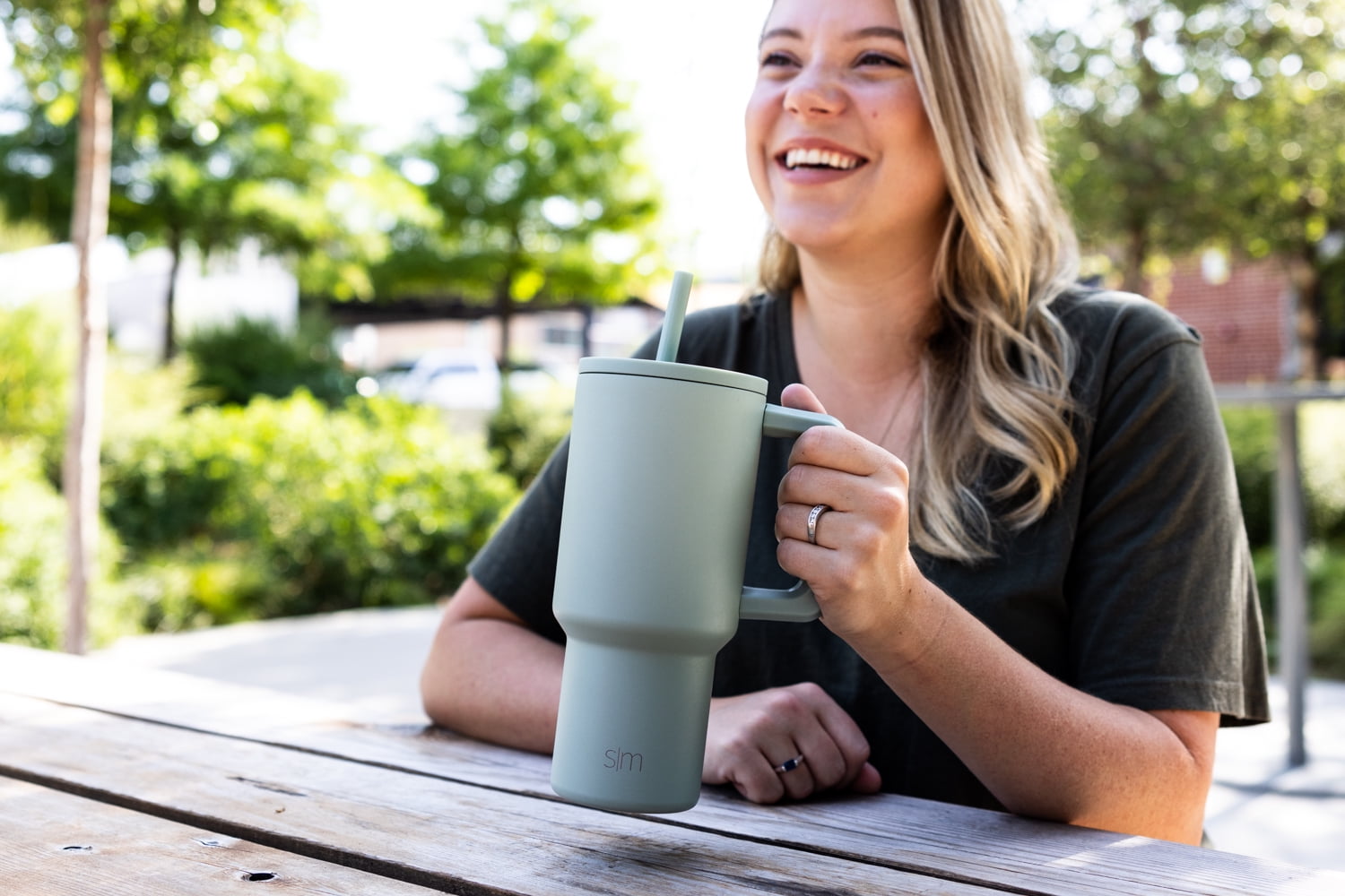 Simple Modern 30 fl oz Insulated Stainless Steel Trek Tumbler with Straw Lid | Seaglass Sage and Cream Checkmate