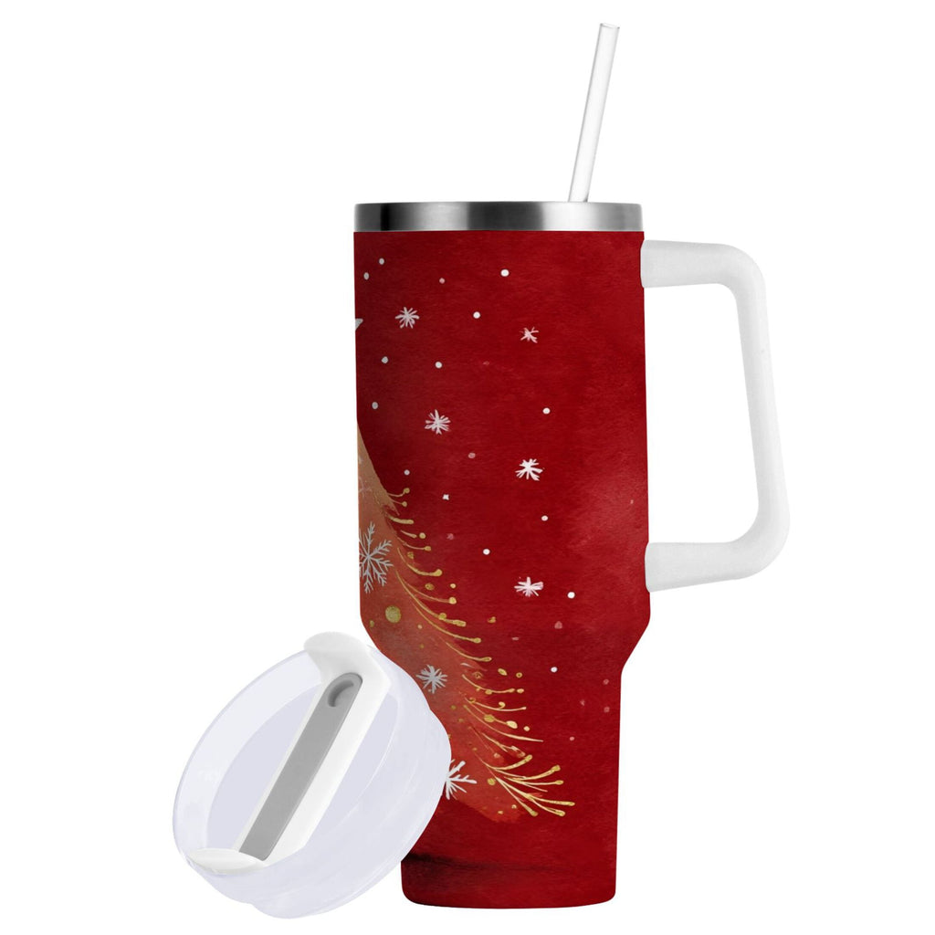 40 oz Insulated Stainless Steel Tumbler Double Wall Stainless Steel Tumbler with 2-Way Drinking Red Christmas Tree