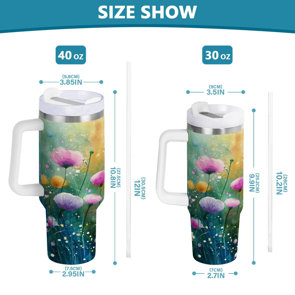 30 oz Insulated Stainless Steel Tumbler Double Wall Stainless Steel Tumbler with 2-Way Drinking Watercolor Wildflowers
