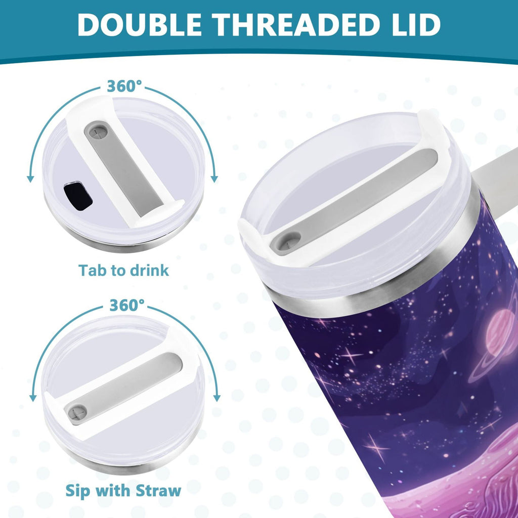 30 oz Insulated Stainless Steel Tumbler Double Wall Stainless Steel Tumbler with 2-Way Drinking Whale in Space