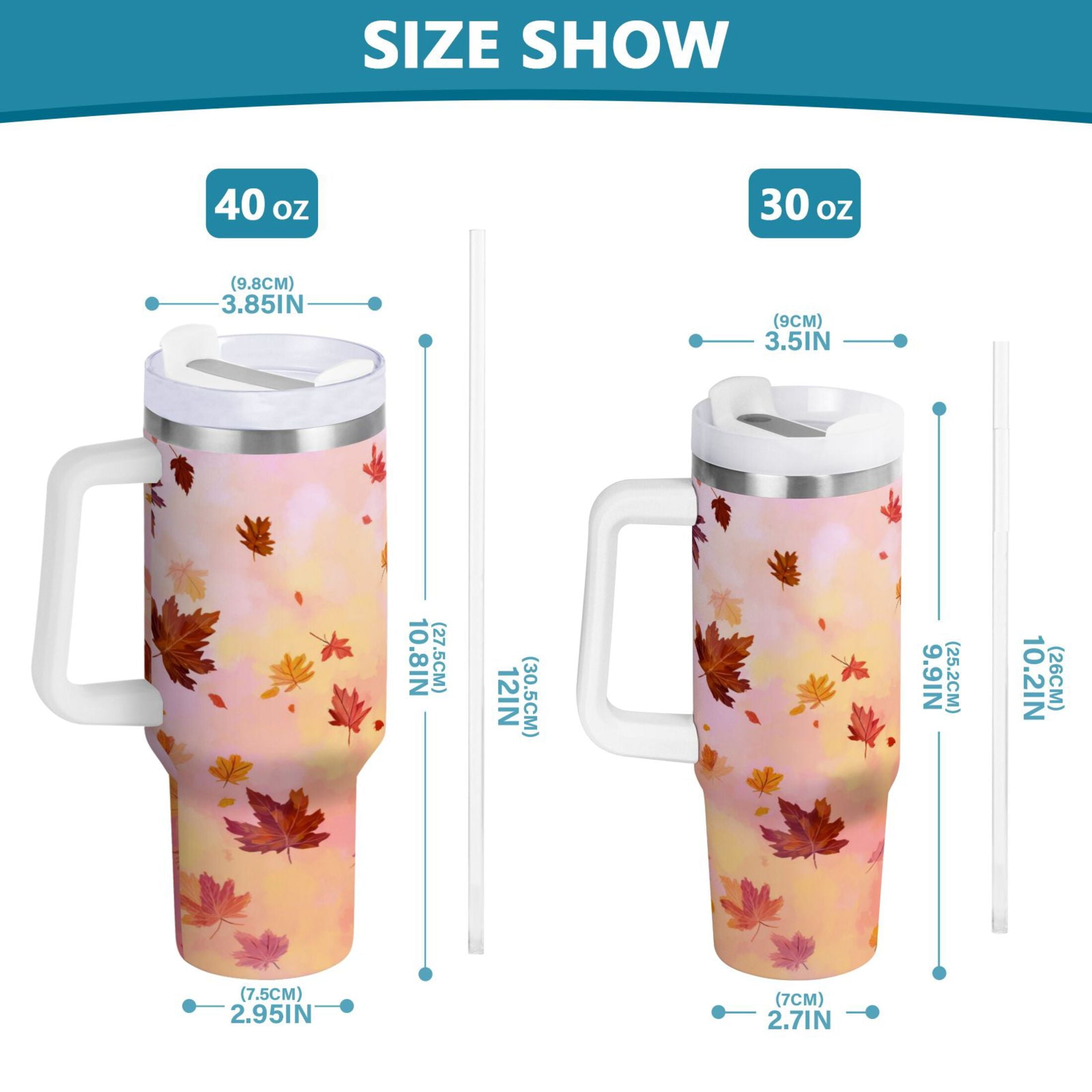 30 oz Insulated Stainless Steel Tumbler Double Wall Stainless Steel Tumbler with 2-Way Drinking Autumn Leaves Falling