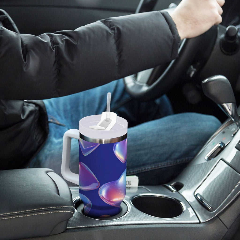 30 oz Insulated Stainless Steel Tumbler Double Wall Stainless Steel Tumbler with 2-Way Drinking Pink-purple Hearts