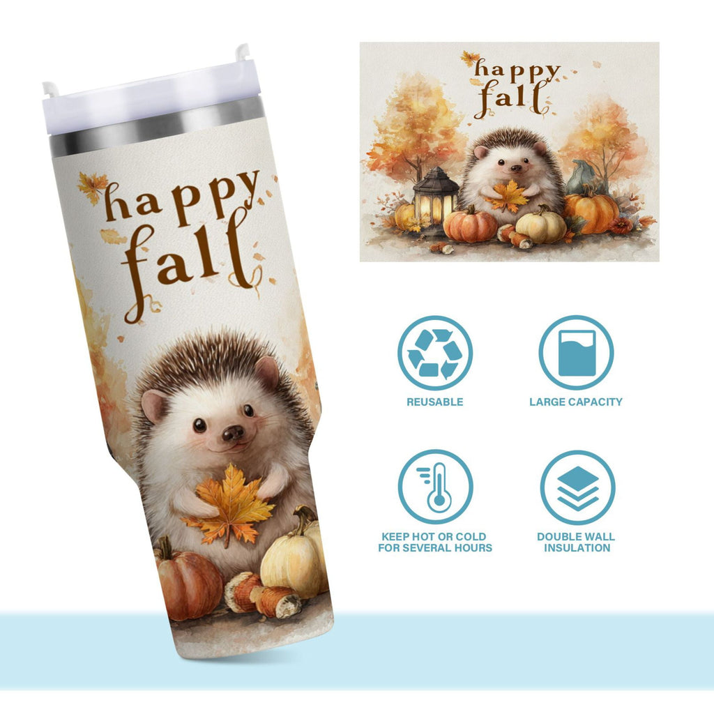 30 oz Insulated Stainless Steel Tumbler Double Wall Stainless Steel Tumbler with 2-Way Drinking Cute Little Hedgehog