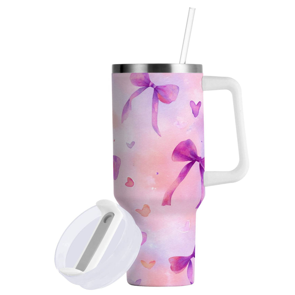 30 oz Insulated Stainless Steel Tumbler Double Wall Stainless Steel Tumbler with 2-Way Drinking Watercolor Purple Bows
