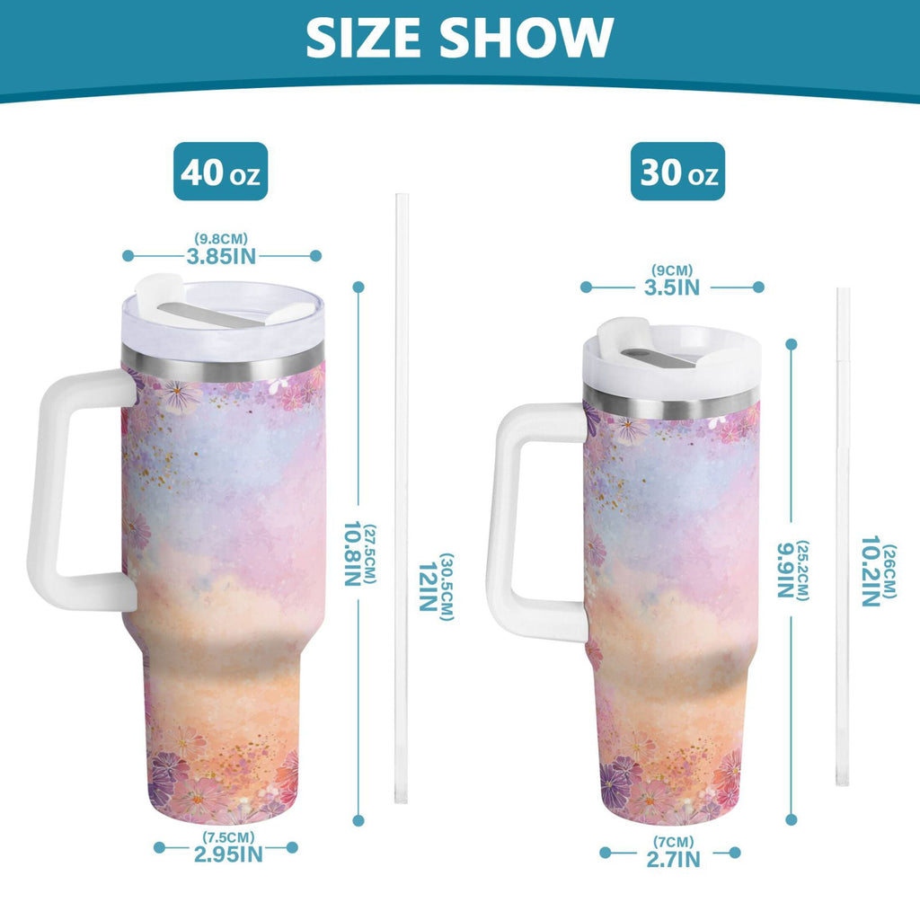 30 oz Insulated Stainless Steel Tumbler Double Wall Stainless Steel Tumbler with 2-Way Drinking Colorful Pastel Floral Pattern
