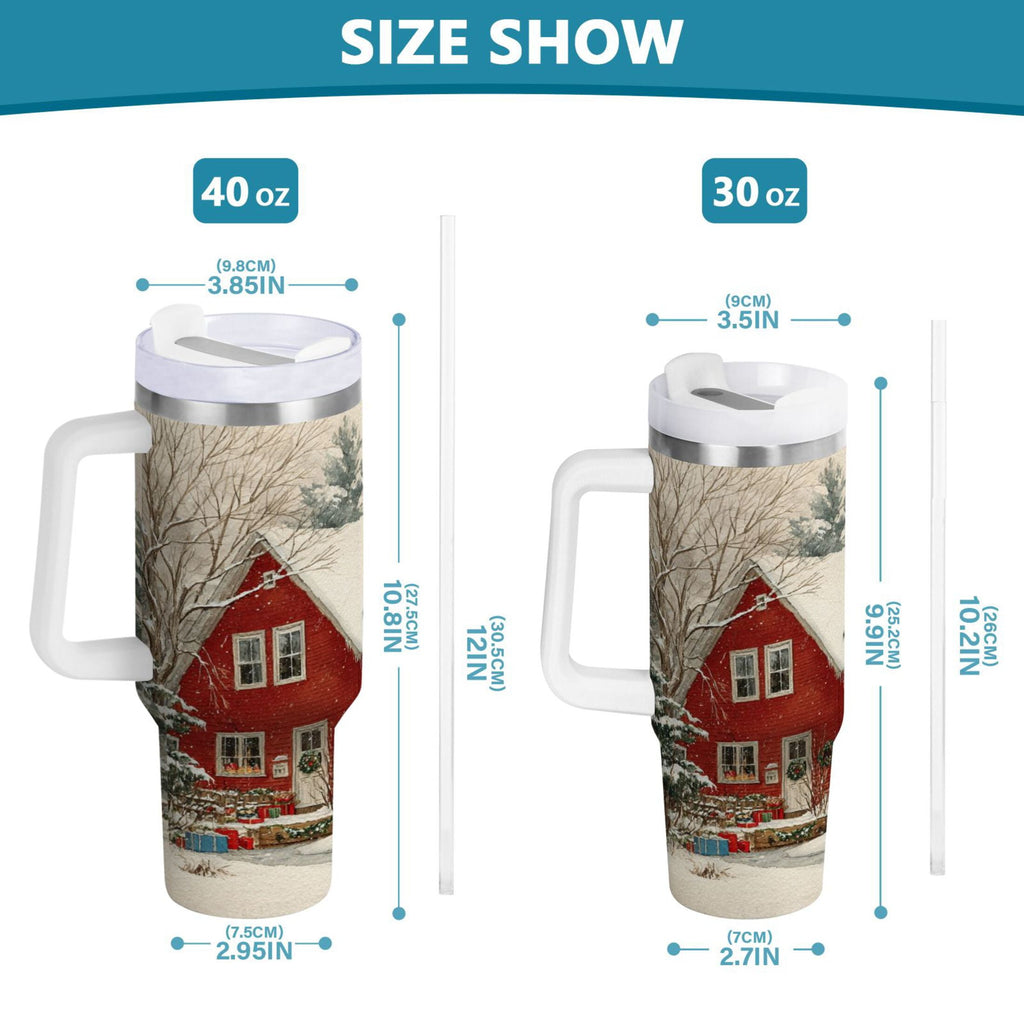 40 oz Insulated Stainless Steel Tumbler Double Wall Stainless Steel Tumbler with 2-Way Drinking House with Snow-covered Roof