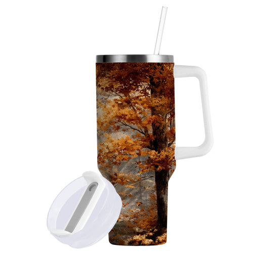 30 oz Insulated Stainless Steel Tumbler Double Wall Stainless Steel Tumbler with 2-Way Drinking Beautiful Autumn Forest