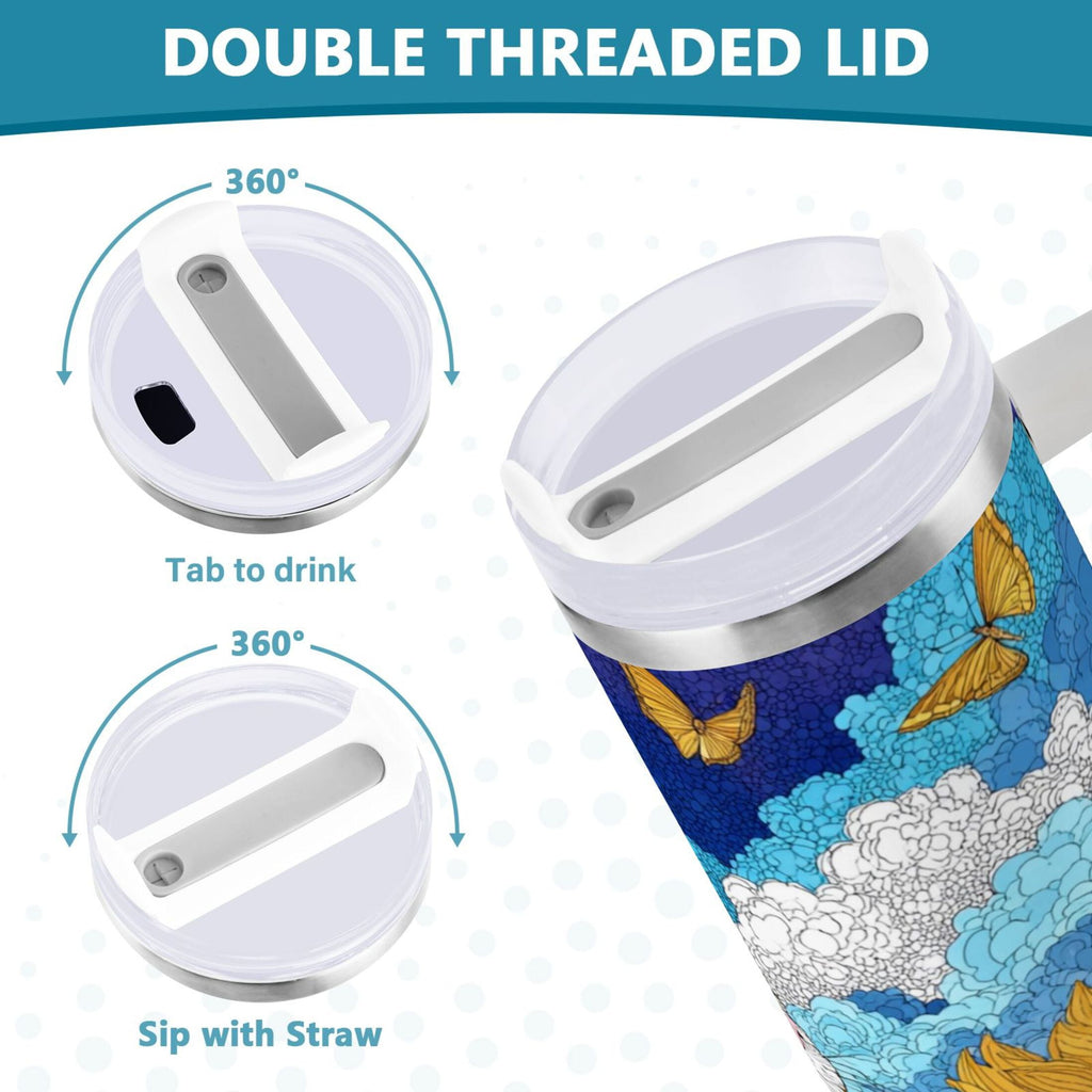 40 oz Insulated Stainless Steel Tumbler Double Wall Stainless Steel Tumbler with 2-Way Drinking Cat Lies in The Sunflowers