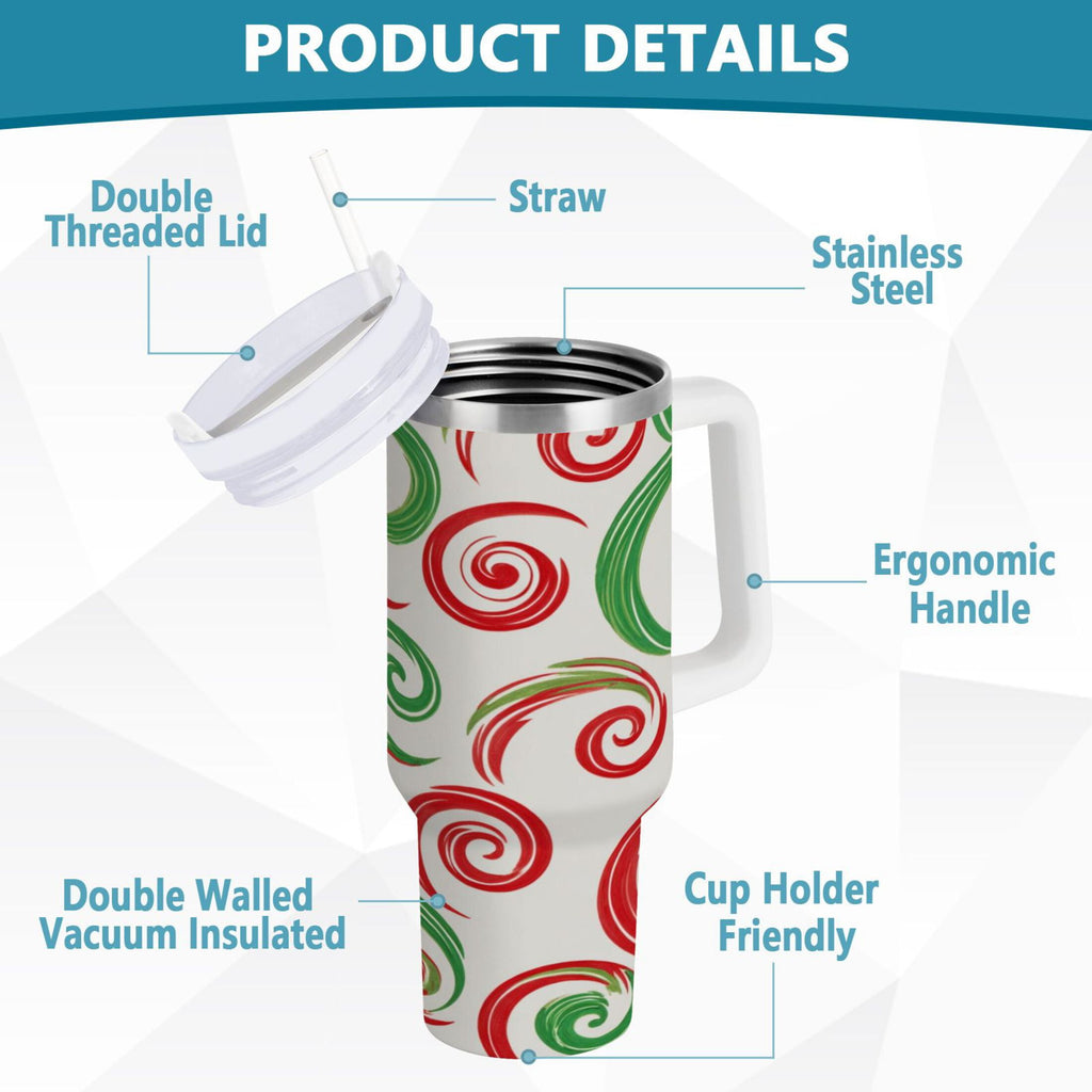40 oz Insulated Stainless Steel Tumbler Double Wall Stainless Steel Tumbler with 2-Way Drinking Red and Green Swirls