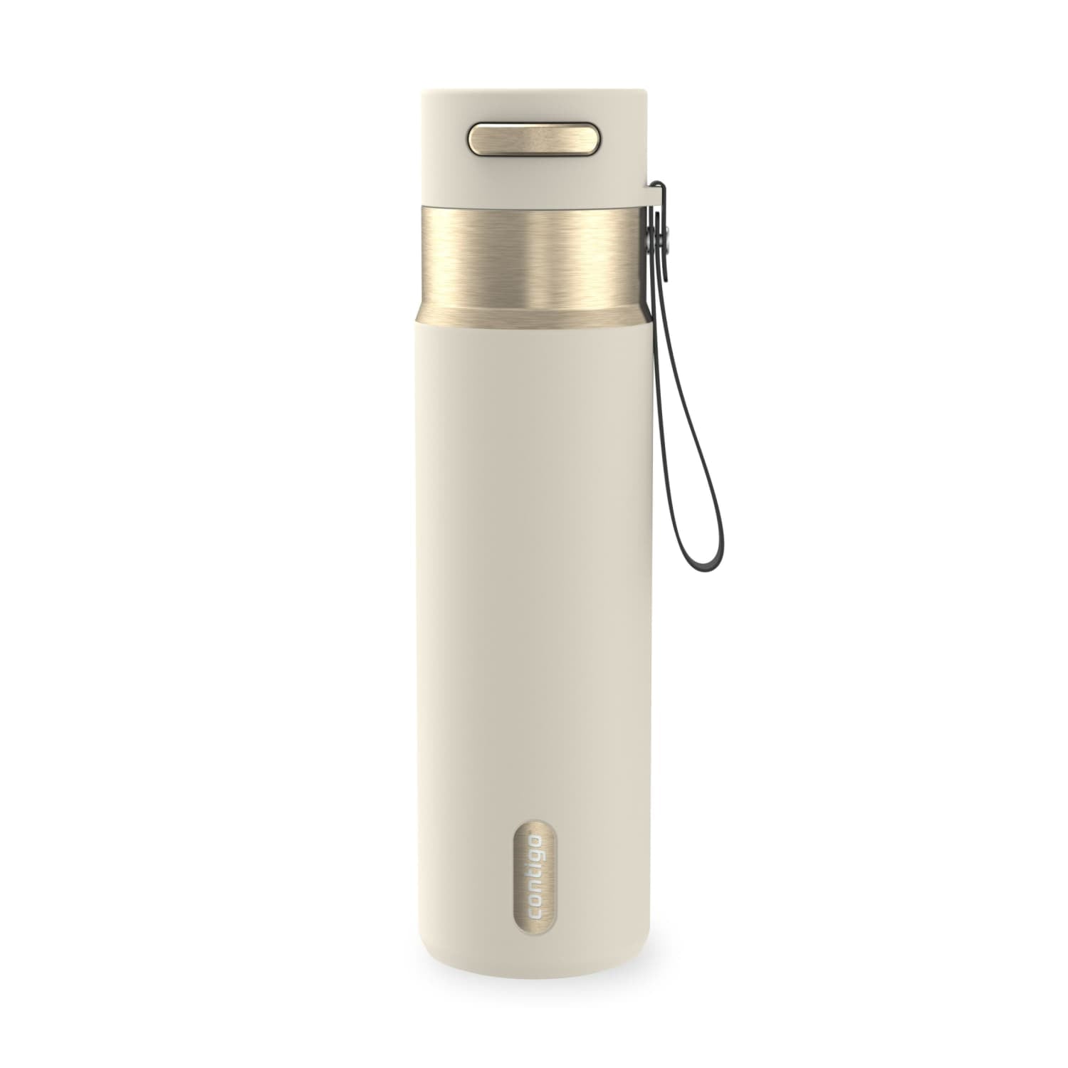 Contigo AutoSeal Leakproof Stainless Steel Reusable Water Bottle Tumbler with Carrying Strap, Cream/Champagne, 24 oz