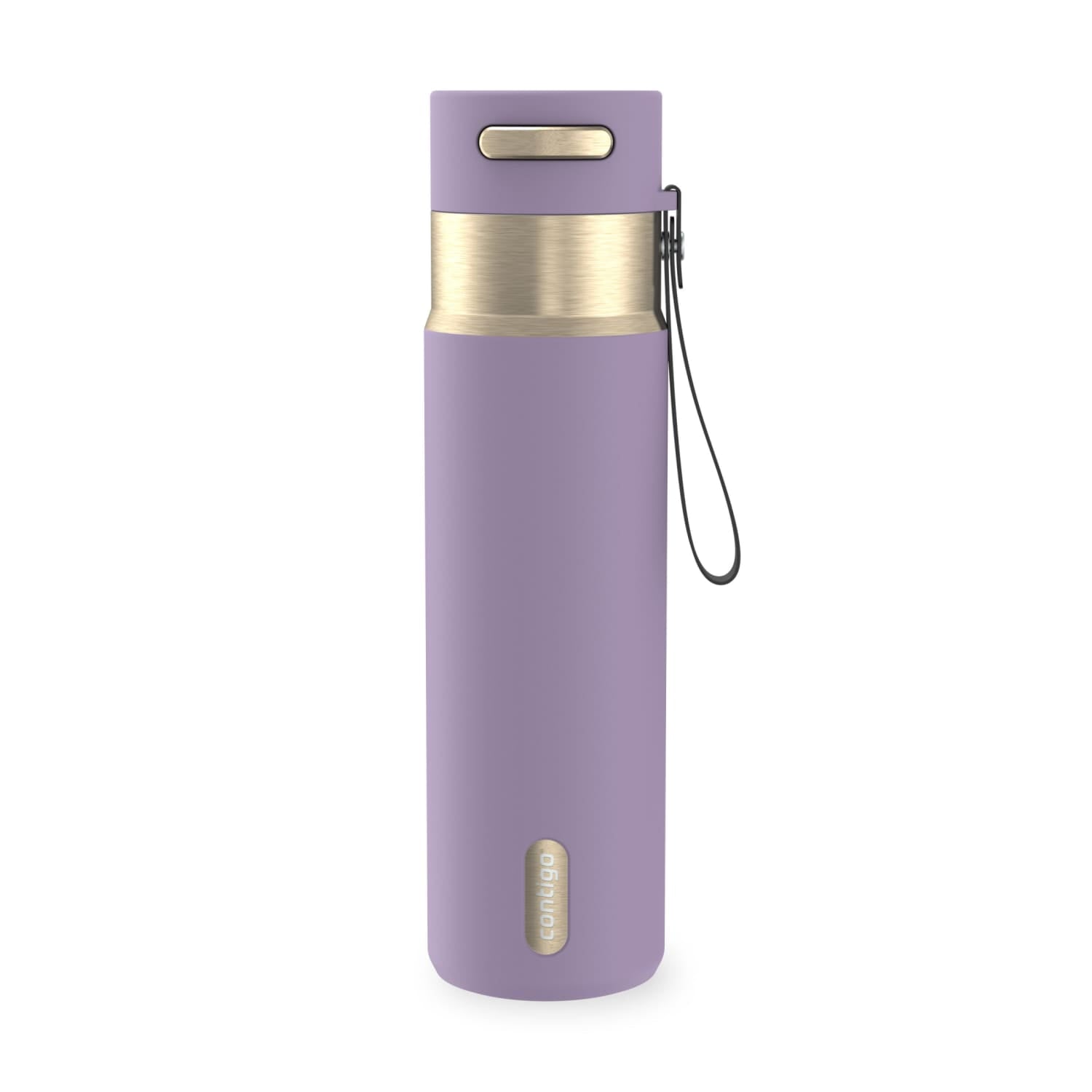 Contigo AutoSeal Leakproof Stainless Steel Reusable Water Bottle Tumbler with Carrying Strap, Cream/Champagne, 24 oz
