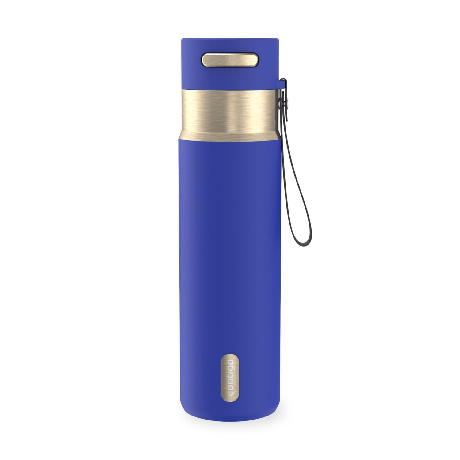 Contigo AutoSeal Leakproof Stainless Steel Reusable Water Bottle Tumbler with Carrying Strap, Cream/Champagne, 24 oz