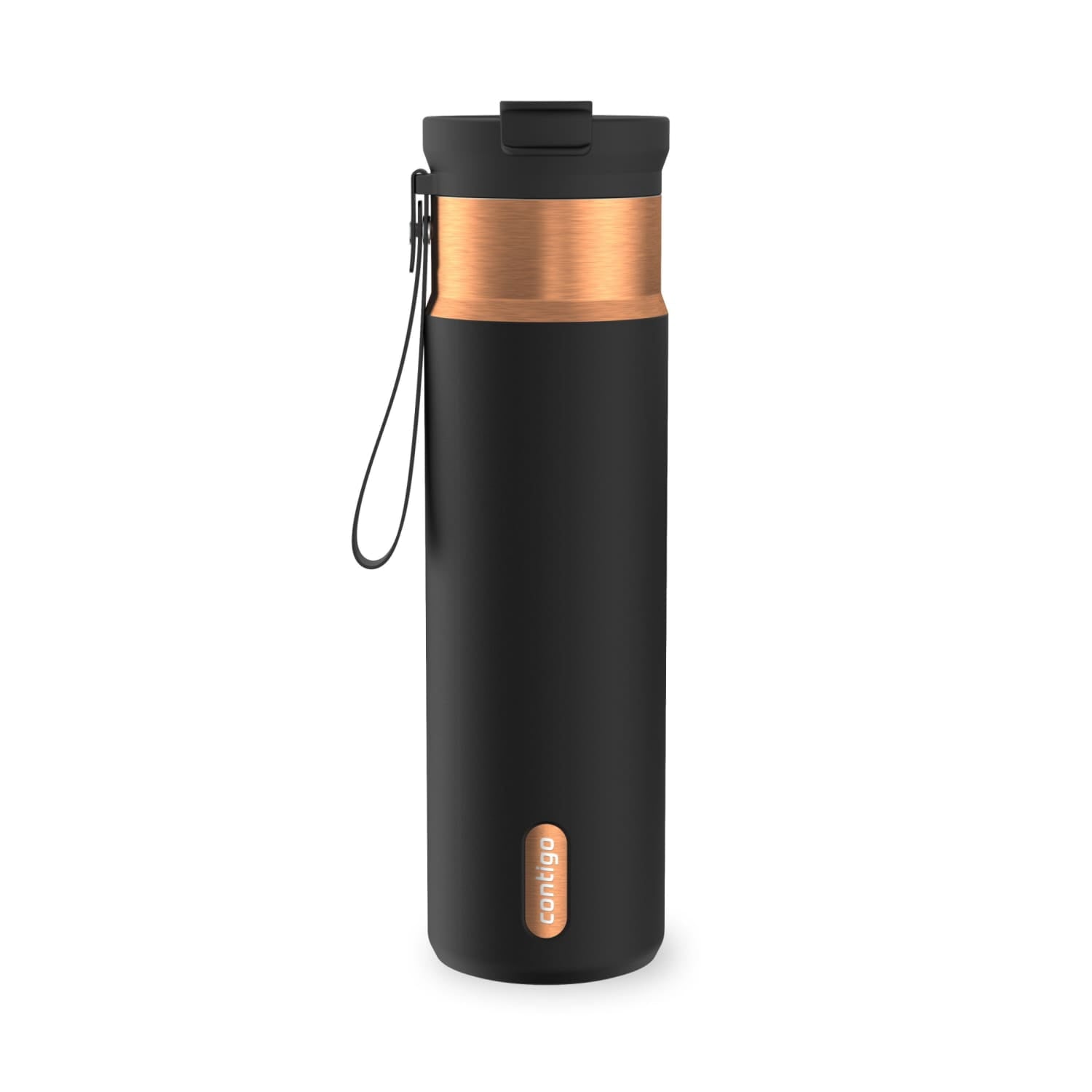 Contigo DualSip Leakproof Stainless Steel Reusable Water Bottle Tumbler with Carrying Strap, Cream/Champagne, 24 oz