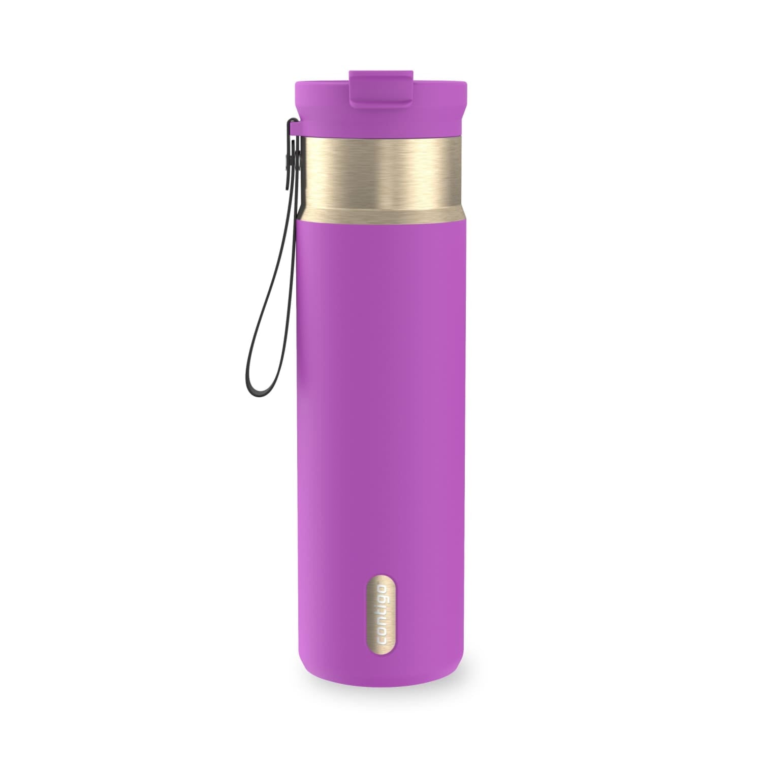 Contigo DualSip Leakproof Stainless Steel Reusable Water Bottle Tumbler with Carrying Strap, Cream/Champagne, 24 oz