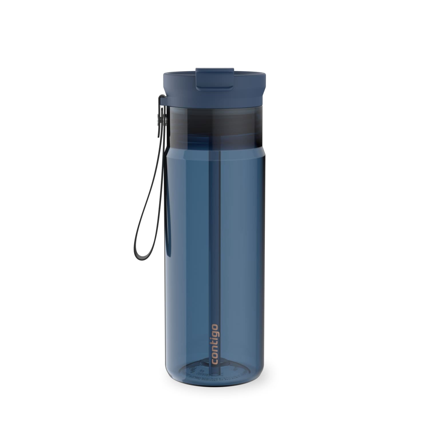 Contigo DualSip Leakproof Plastic Reusable Water Bottle with Carrying Strap, Black/Clear, 24 oz