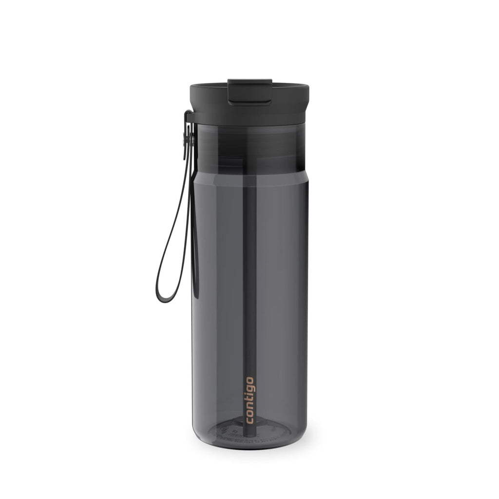 Contigo DualSip Leakproof Plastic Reusable Water Bottle with Carrying Strap, Black/Clear, 24 oz