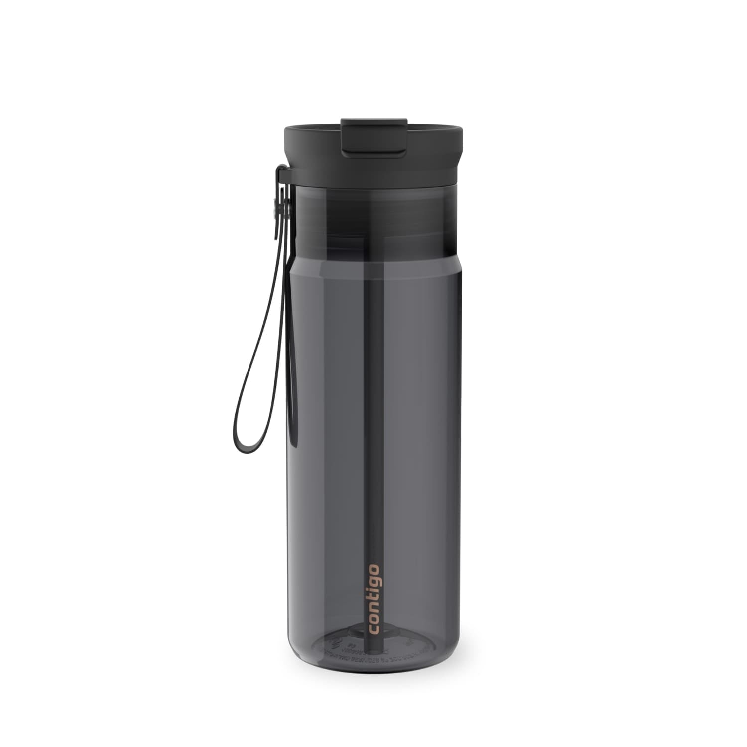 Contigo DualSip Leakproof Plastic Reusable Water Bottle with Carrying Strap, Black/Clear, 24 oz