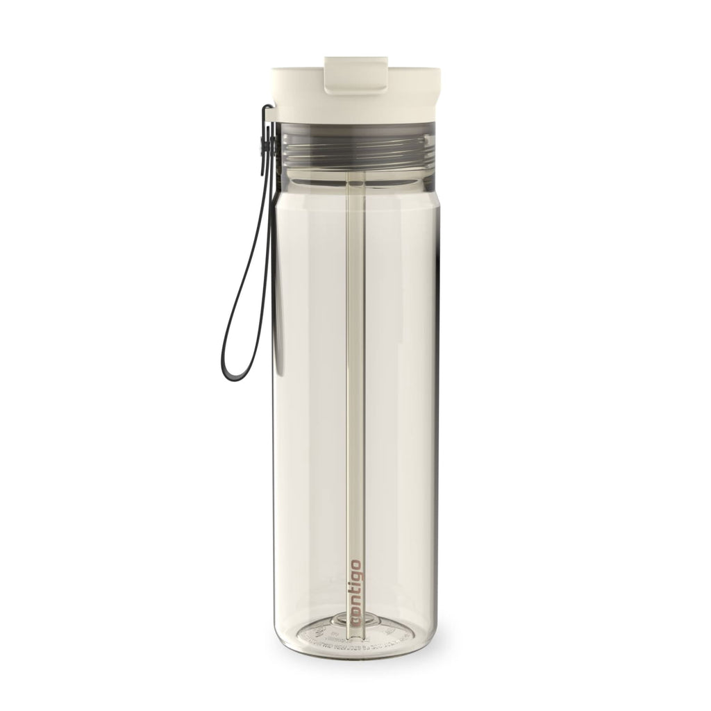 Contigo DualSip Leakproof Plastic Reusable Water Bottle with Carrying Strap, Cream/Clear, 28 oz